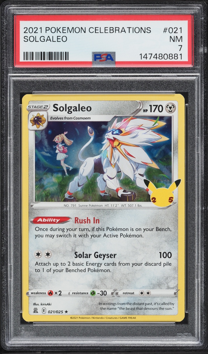 2021 Pokemon Sword & Shield Celebrations Holo Solgaleo #021 PSA 7 NRMT
