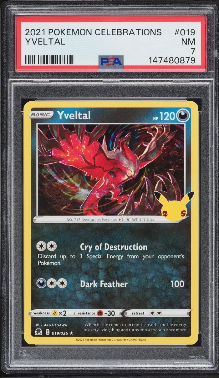 2021 Pokemon Sword & Shield Celebrations Holo Yveltal #19 PSA 7 NRMT