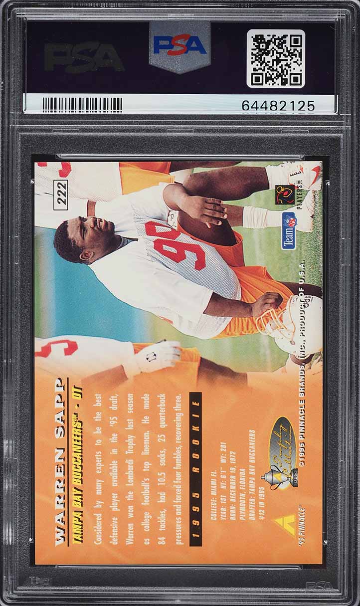 1995 Pinnacle Artist's Proof Warren Sapp ROOKIE #222 PSA 10 GEM MINT