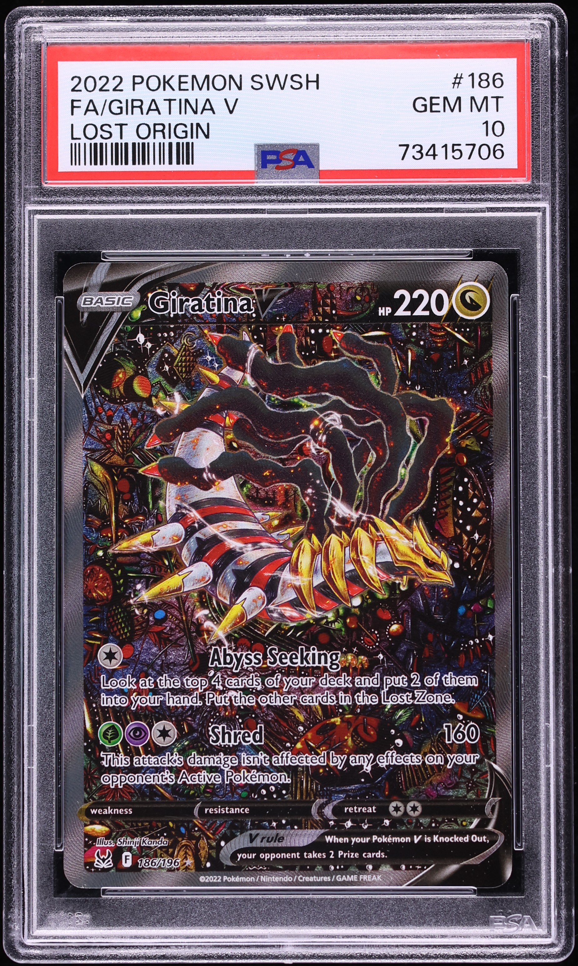 2022 Pokemon Sword & Shield Lost Origin Alt Art Giratina V #186 PSA 10 GEM MINT