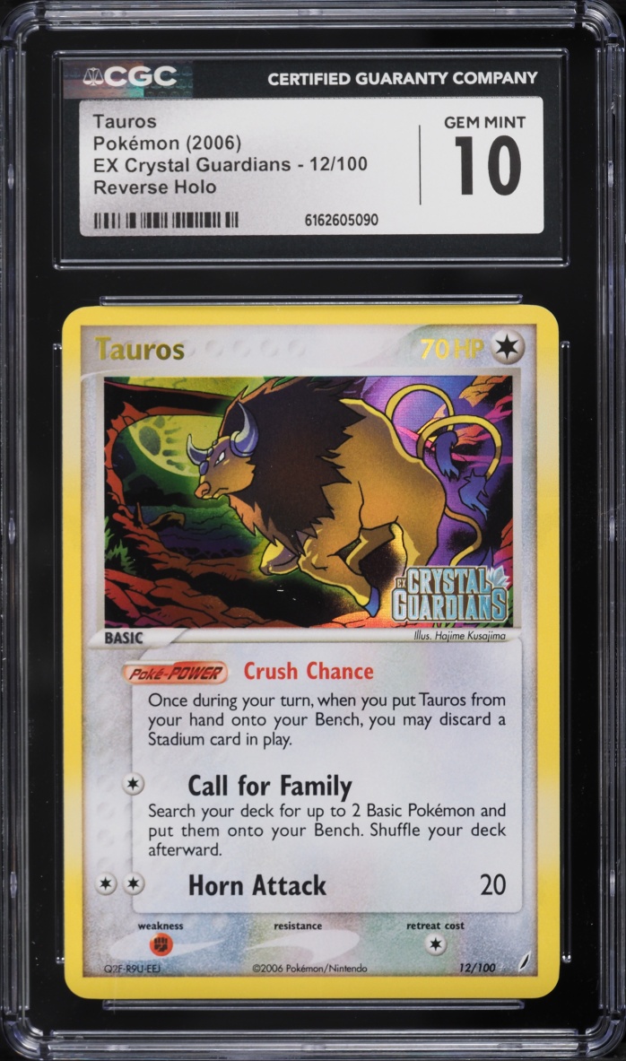 2006 Pokemon EX Crystal Guardians Reverse Holo Tauros #12 CGC 10 GEM MINT