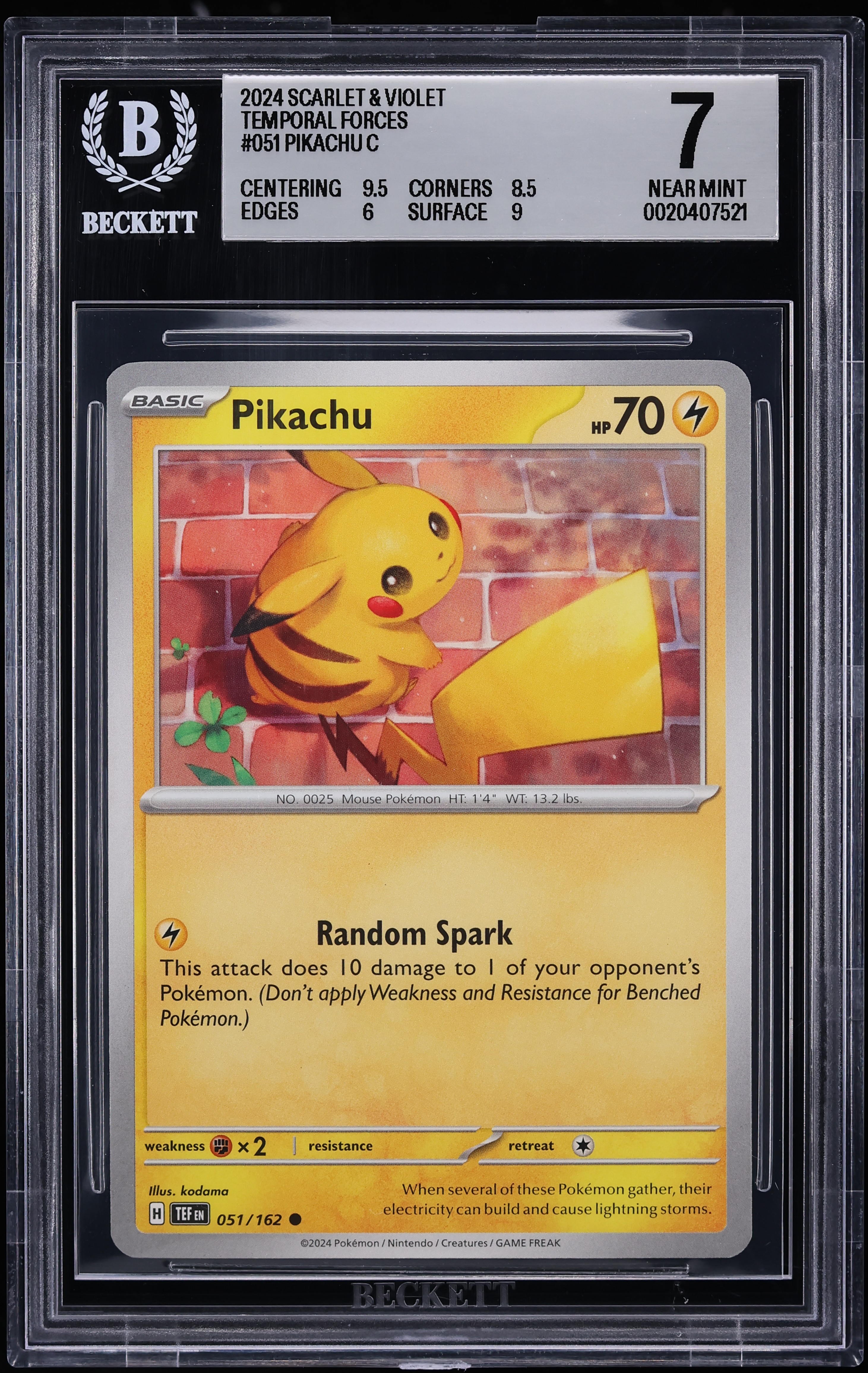 2024 Pokemon Scarlet & Violet Temporal Forces Pikachu #51 BGS 7 NRMT