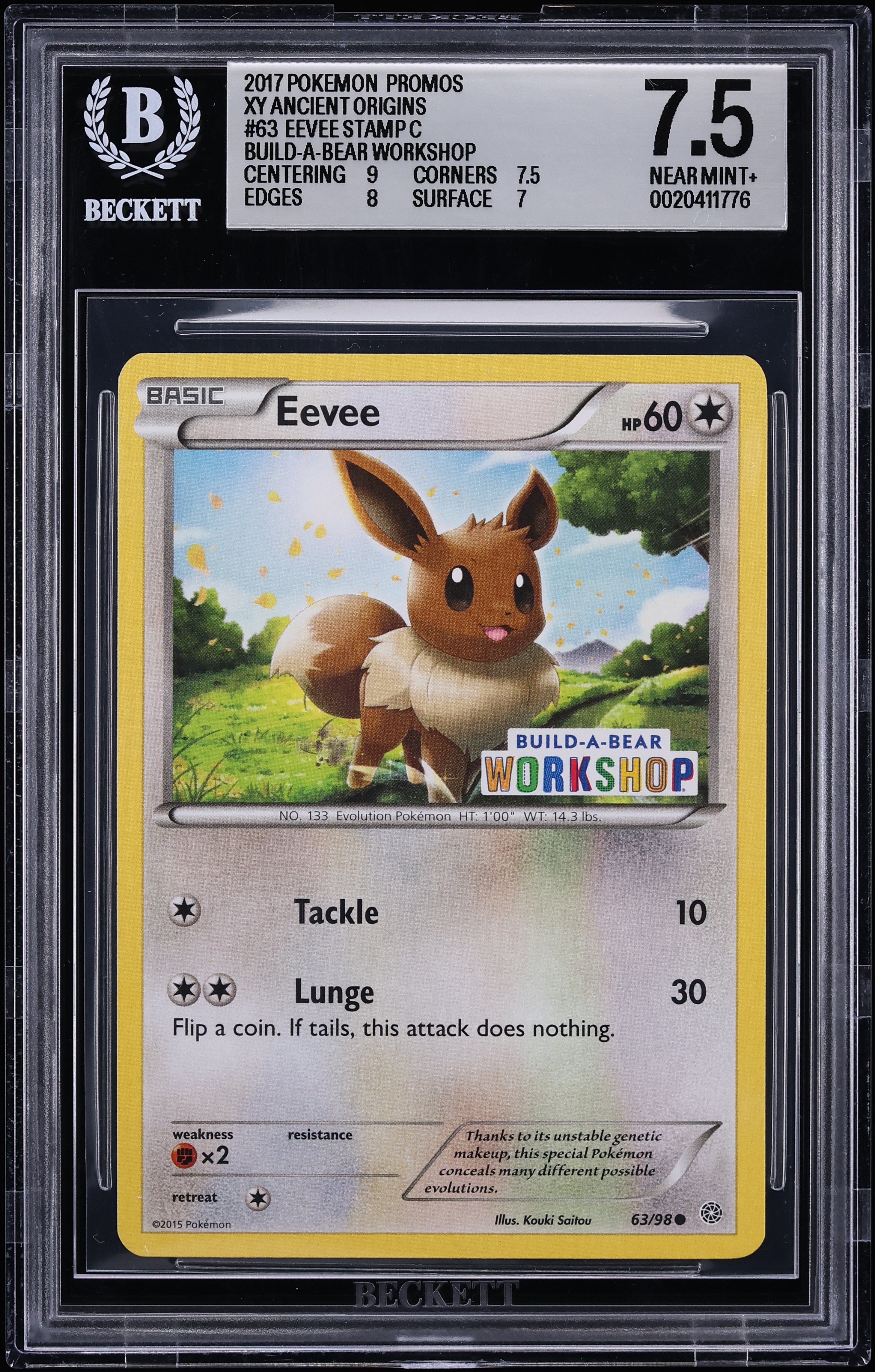 2017 Pokemon XY Promo Ancient Origins Build-A-Bear Workshop Eevee #63 BGS 7.5 NRMT+