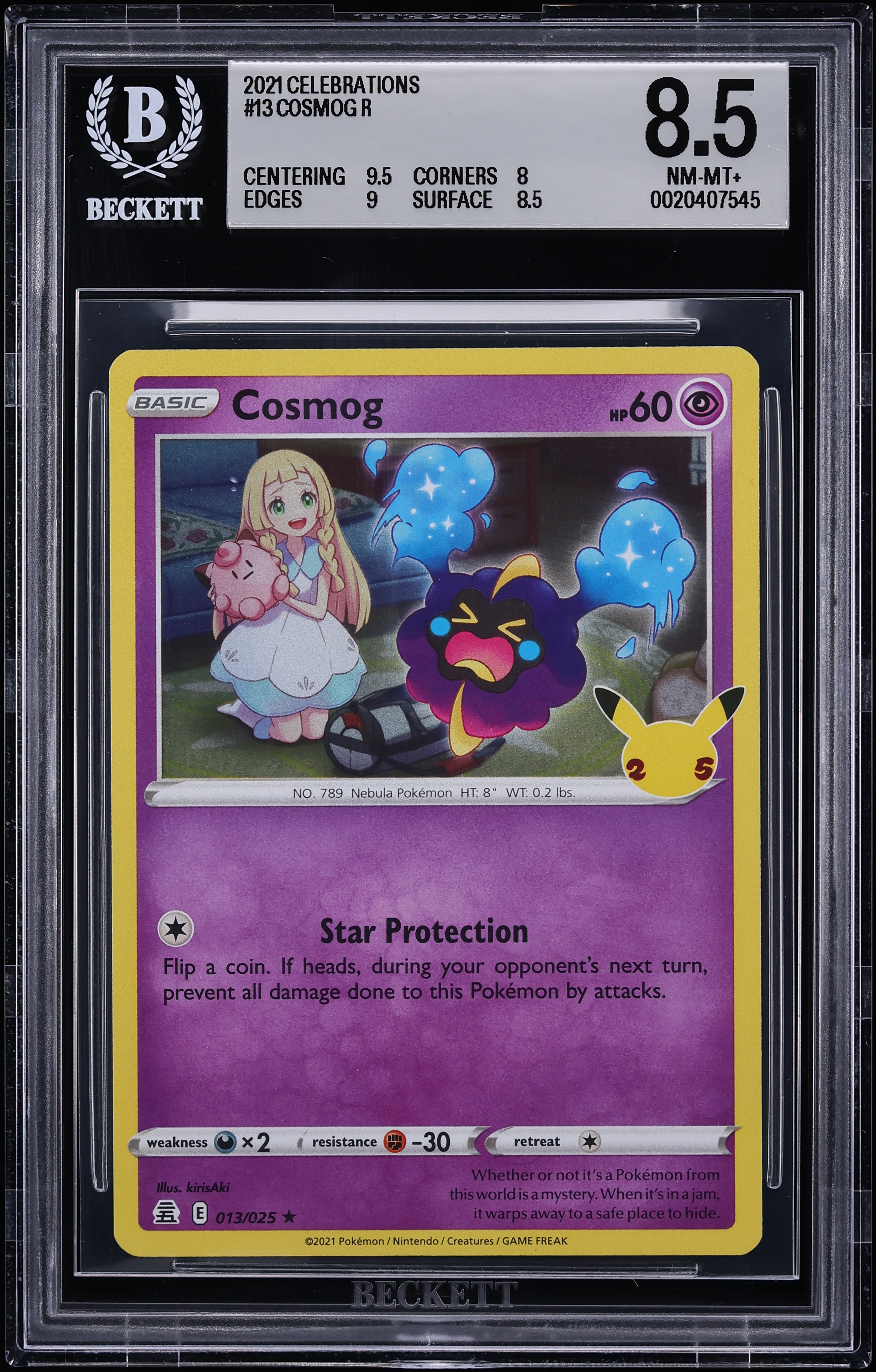2021 Pokemon Sword & Shield Celebrations Holo Cosmog #13 BGS 8.5 NM-MT+