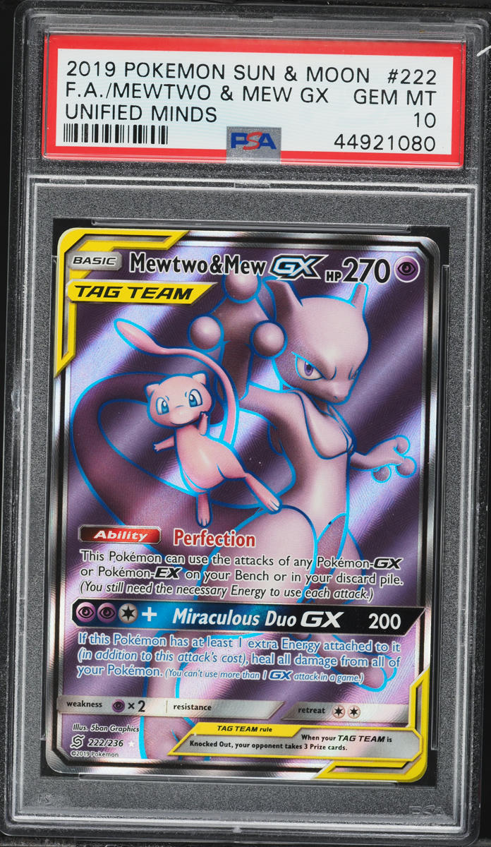 2019 Pokemon SM Unified Minds Full Art Mewtwo & Mew GX #222 PSA 10 GEM MINT