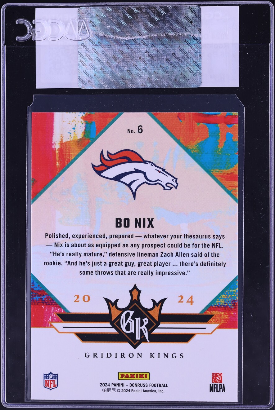 2024 Donruss Gridiron Kings Bo Nix ROOKIE #6 CGC AUTH