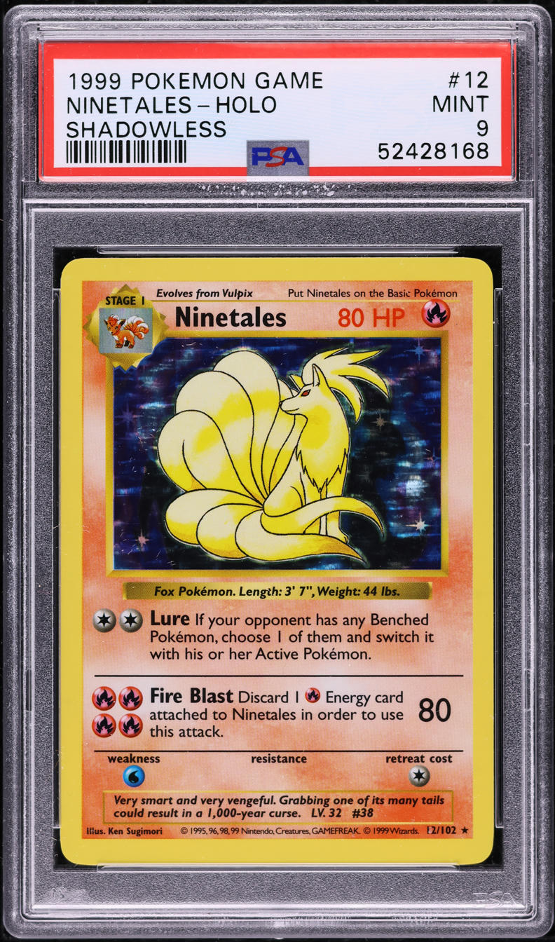 1999 Pokemon Base Set Shadowless Holo Ninetales #12 PSA 9 MINT