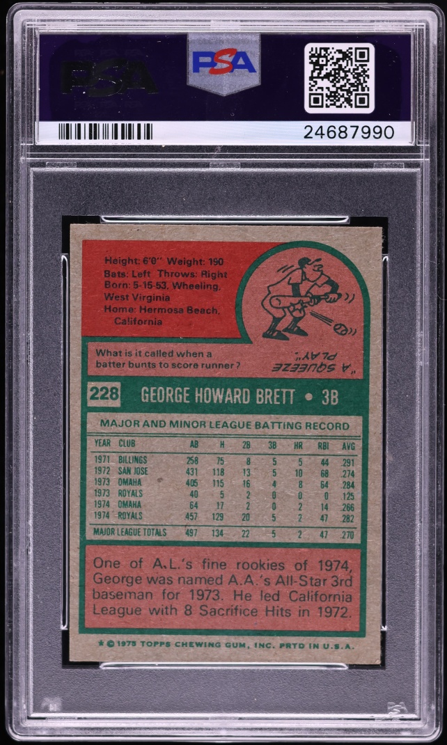 1975 Topps Mini George Brett #228 PSA 9 MINT