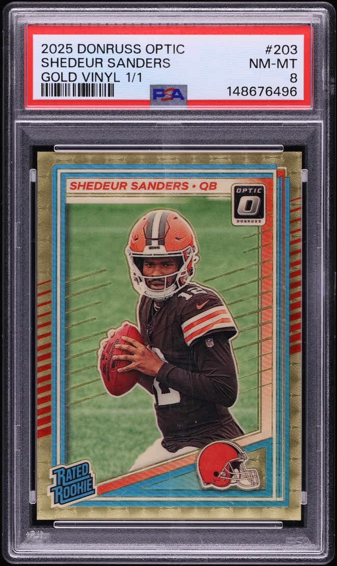 2025 Donruss Optic Gold Vinyl Shedeur Sanders ROOKIE 1/1 #203 PSA 8 NM-MT
