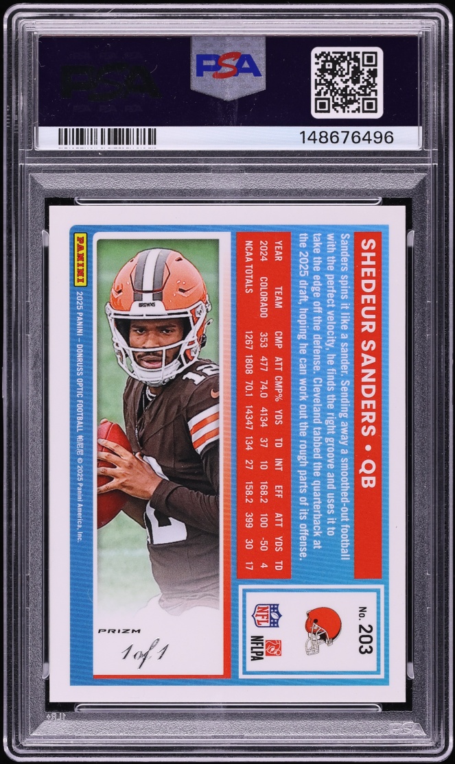 2025 Donruss Optic Gold Vinyl Shedeur Sanders ROOKIE 1/1 #203 PSA 8 NM-MT