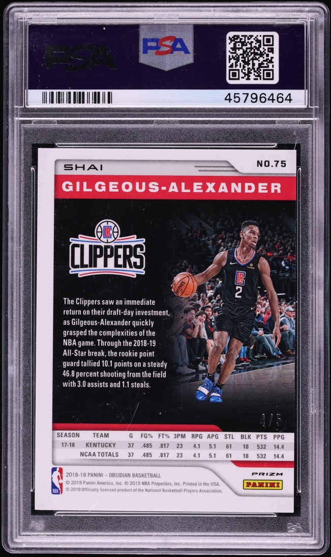 2018 Panini Obsidian Red Shai Gilgeous-Alexander ROOKIE /5 #75 PSA 10 GEM MINT