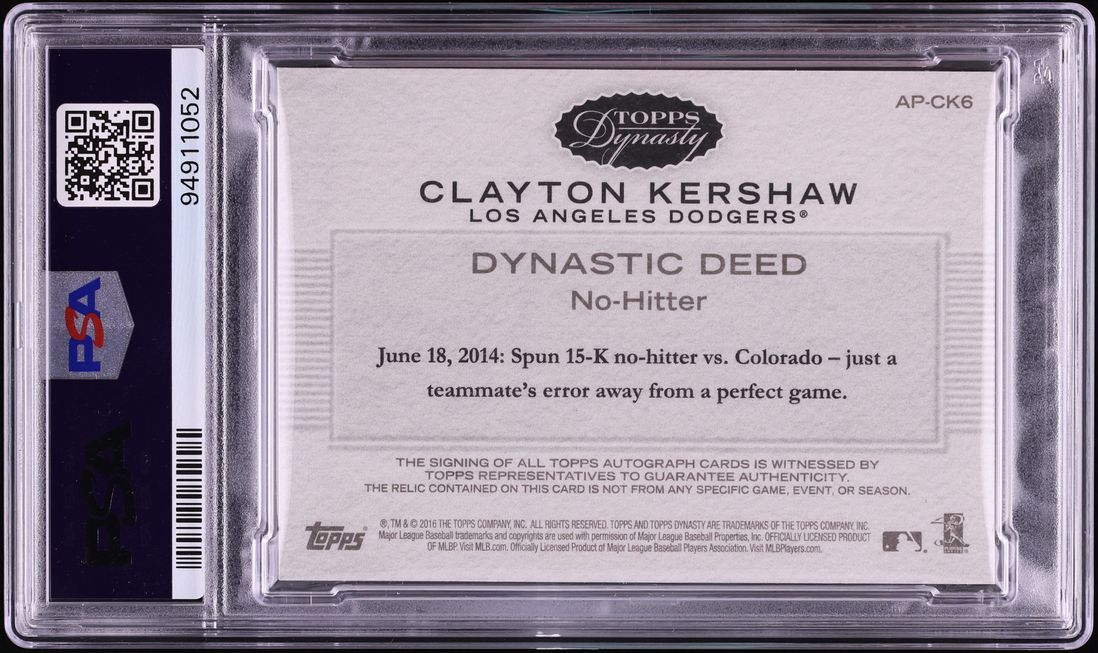 2016 Topps Dynasty Clayton Kershaw PATCH AUTO /5 #APCK6 PSA 10 GEM MINT