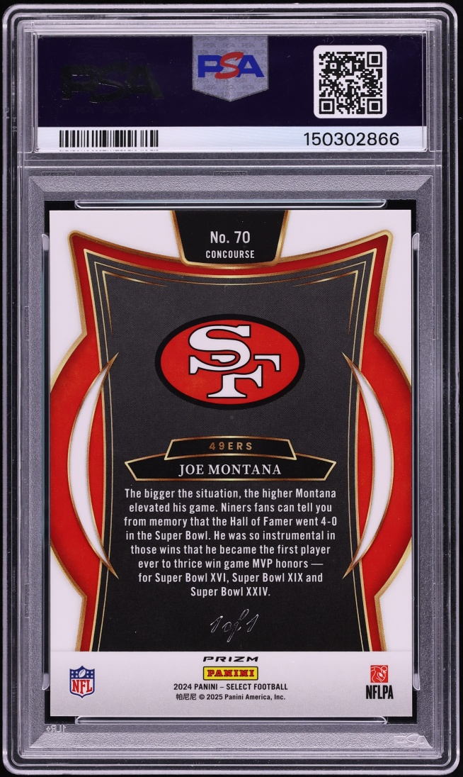 2024 Select Concourse Black Dragon Scale Joe Montana 1/1 #70 PSA 10 GEM MINT