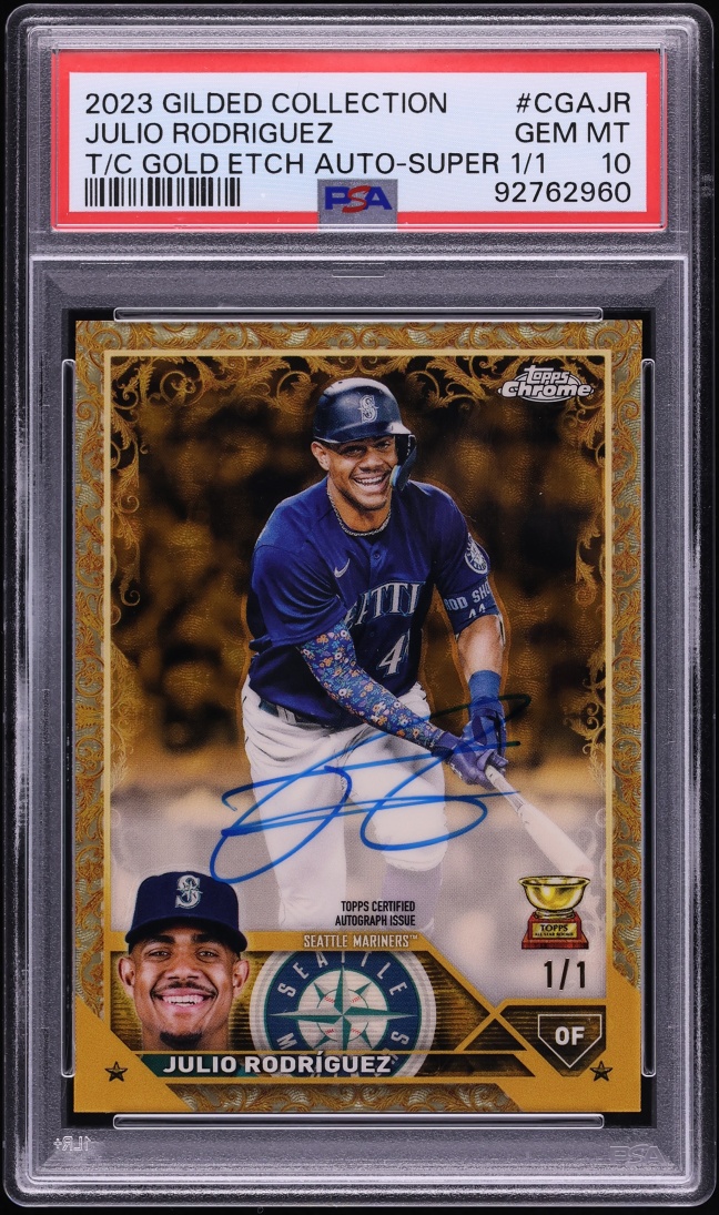 2023 Topps Chrome Gilded Collection Gold Etch Superfractor Julio Rodriguez AUTO 1/1 PSA 10 GEM