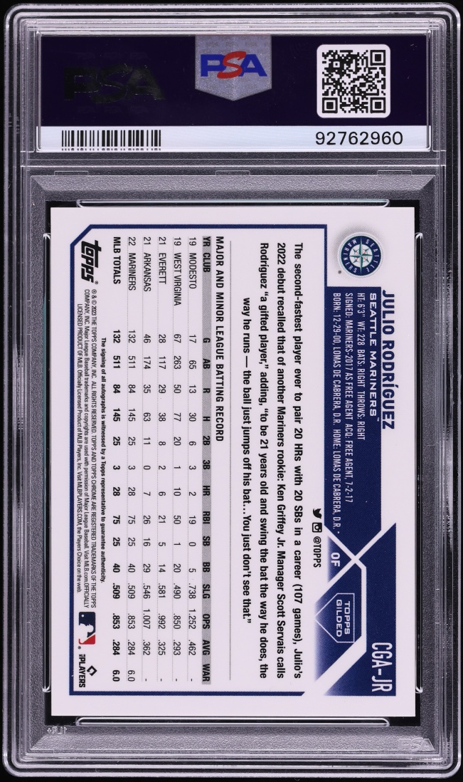 2023 Topps Chrome Gilded Collection Gold Etch Superfractor Julio Rodriguez AUTO 1/1 PSA 10 GEM