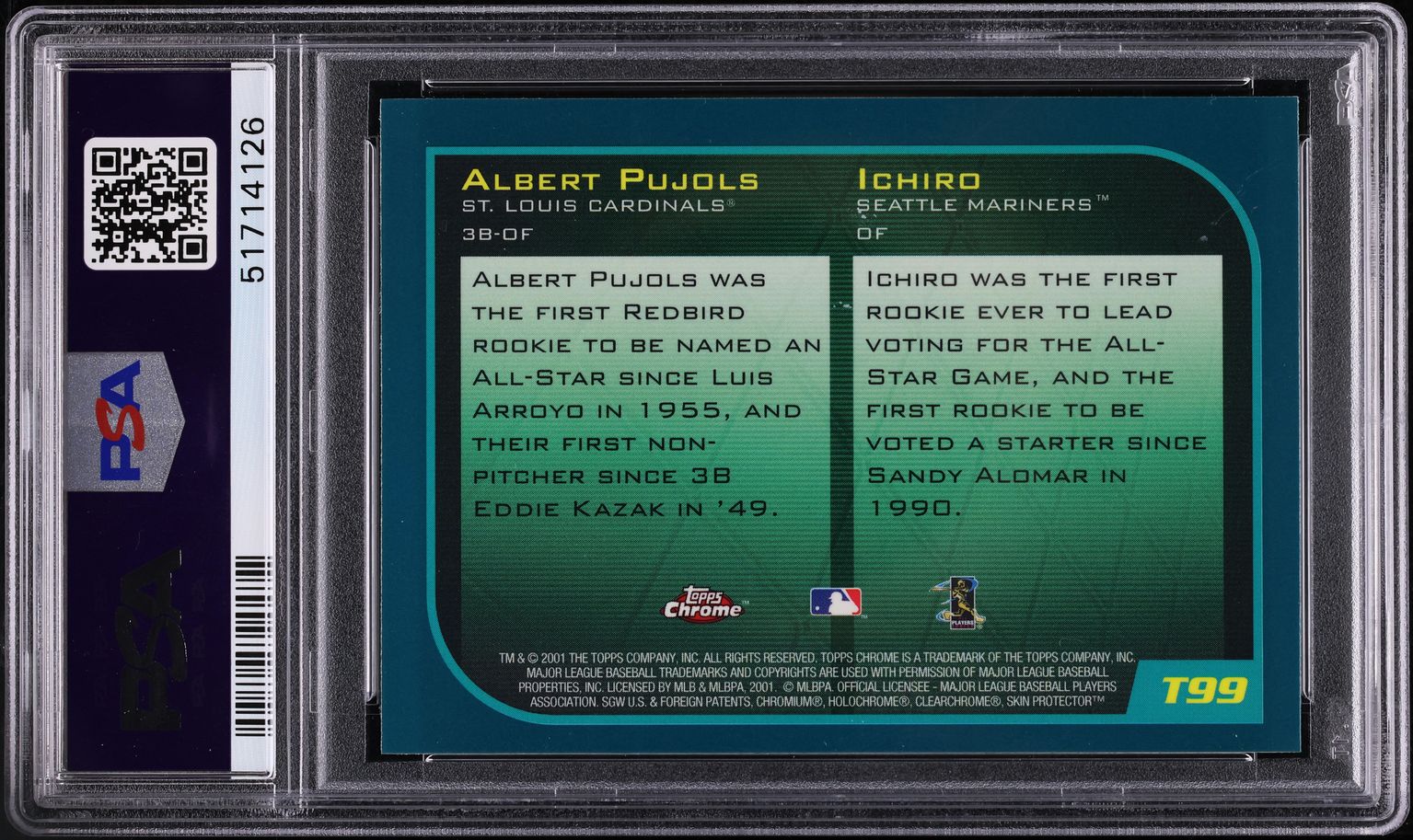 2001 Topps Chrome Traded Ichiro Suzuki & Albert Pujols ROOKIE #T99 PSA 9 MINT