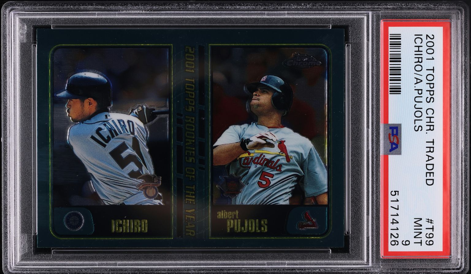 2001 Topps Chrome Traded Ichiro Suzuki & Albert Pujols ROOKIE #T99 PSA 9 MINT