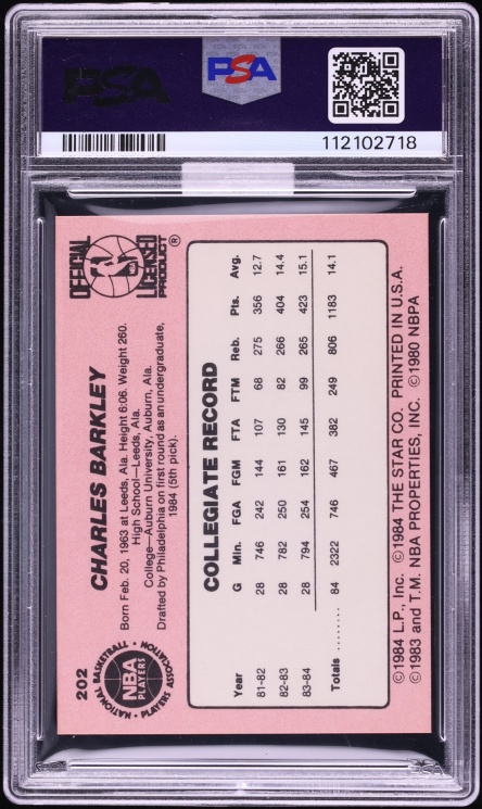 1984 Star Basketball Charles Barkley ROOKIE #202 MBA PSA 7 NRMT - Photo 2