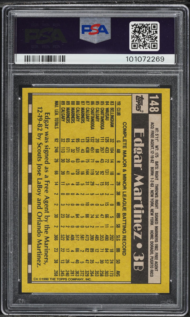 1990 Topps Edgar Martinez #148 PSA 10 GEM MINT