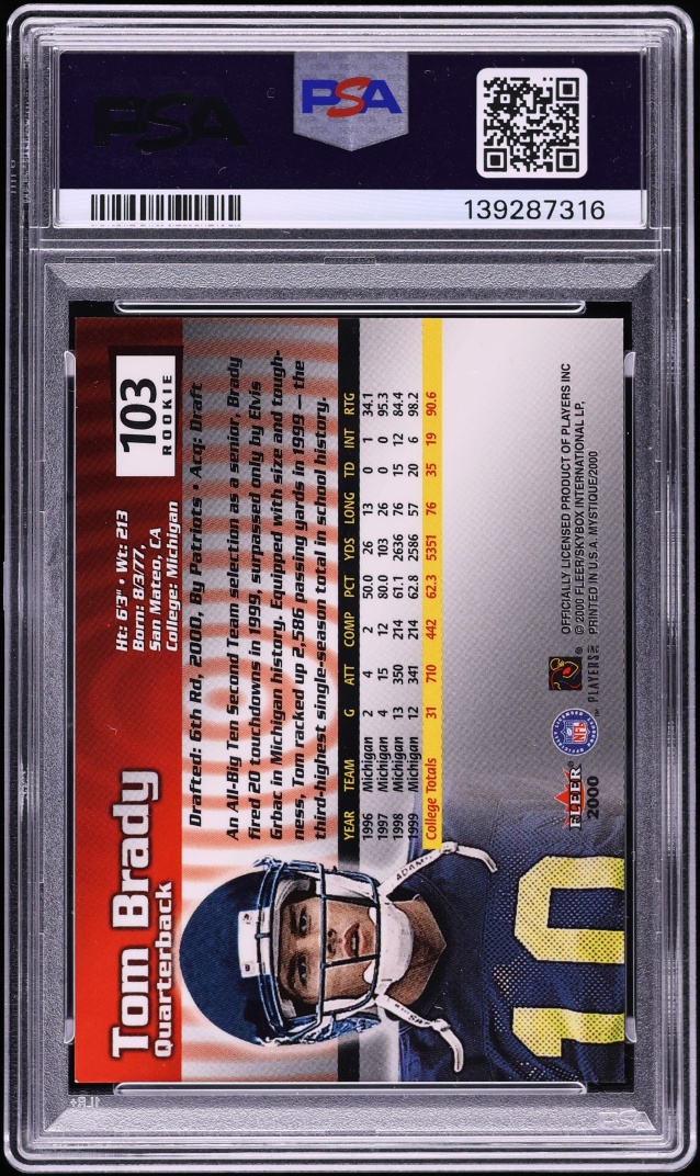 2000 Fleer Mystique Tom Brady ROOKIE /2000 #103 PSA 8 NM-MT