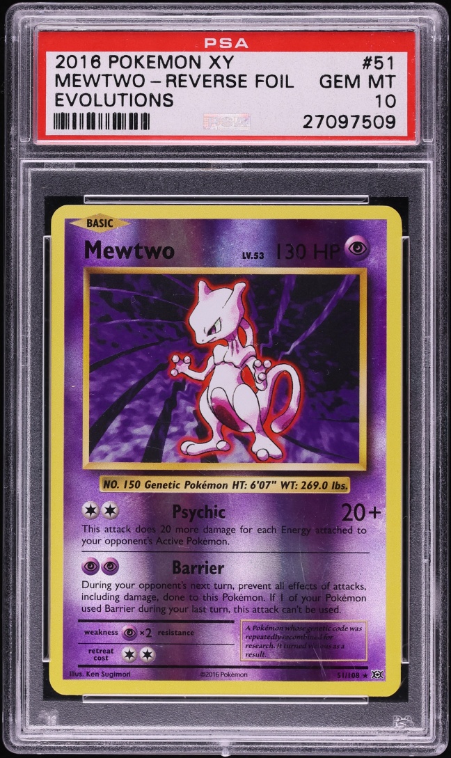 2016 Pokemon XY Evolutions Reverse Holo Mewtwo #51 PSA 10 GEM MINT