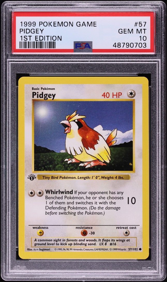 1999 Pokemon Base Set Shadowless 1st Edition Pidgey #57 PSA 10 GEM MINT
