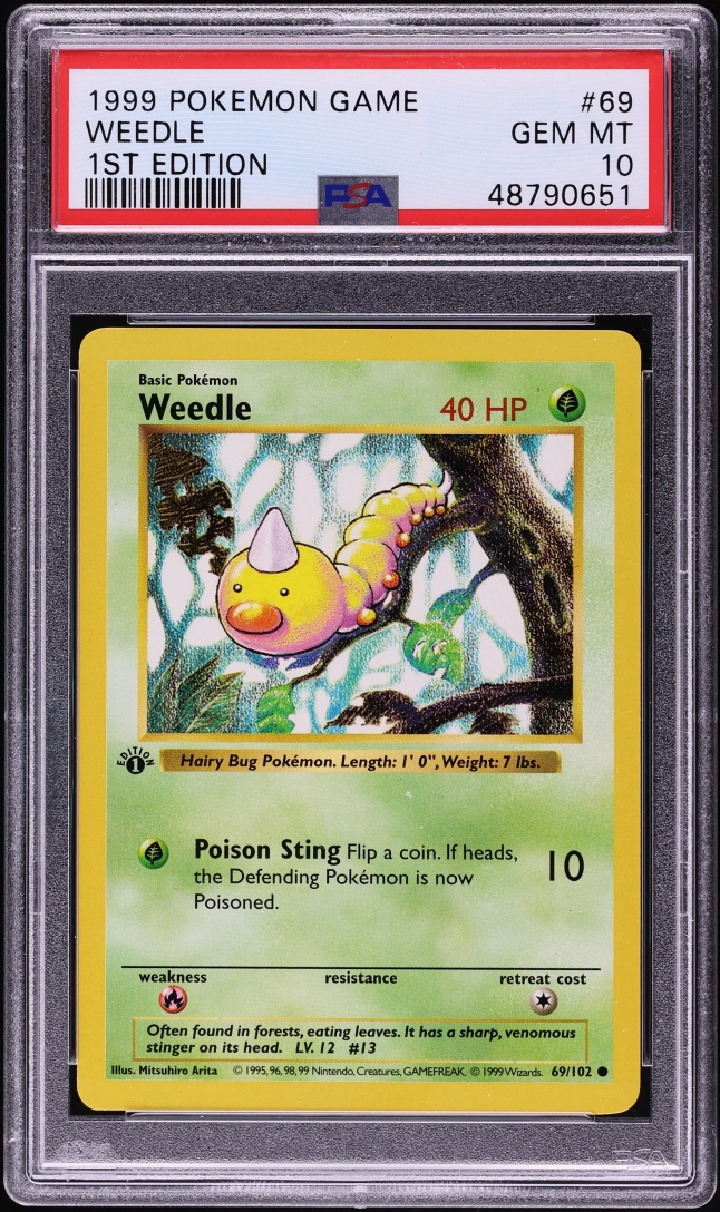1999 Pokemon Base Set Shadowless 1st Edition Weedle #69 PSA 10 GEM MINT