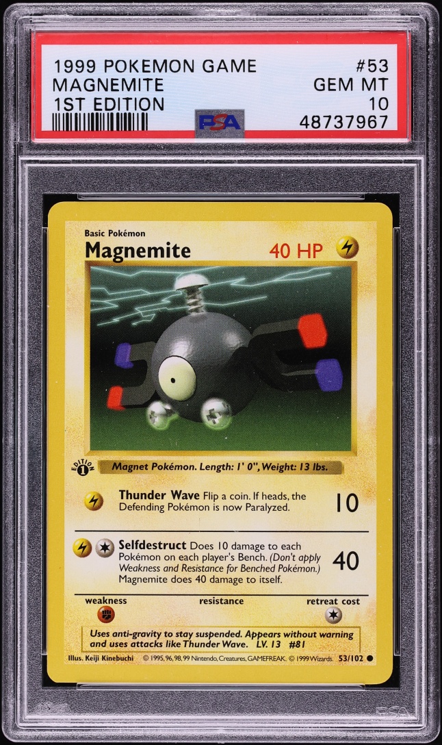 1999 Pokemon Base Set Shadowless 1st Edition Magnemite #53 PSA 10 GEM MINT