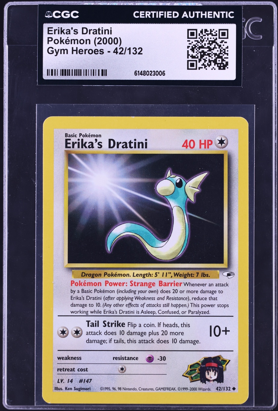 2000 Pokemon Gym Heroes Erika's Dratini #42 CGC AUTH