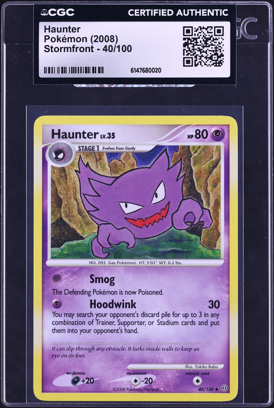 2008 Pokemon Diamond & Pearl Stormfront Haunter #40 CGC AUTH