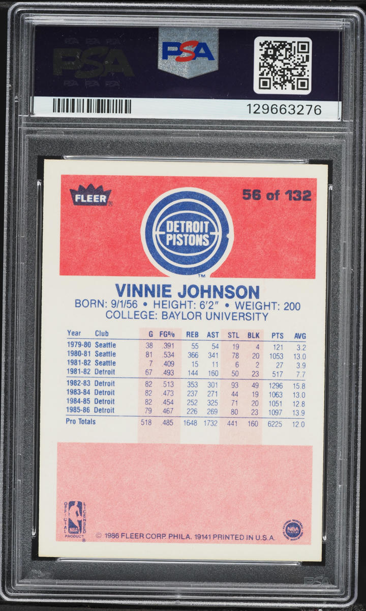 1986 Fleer Basketball Vinnie Johnson #56 PSA 6 EXMT