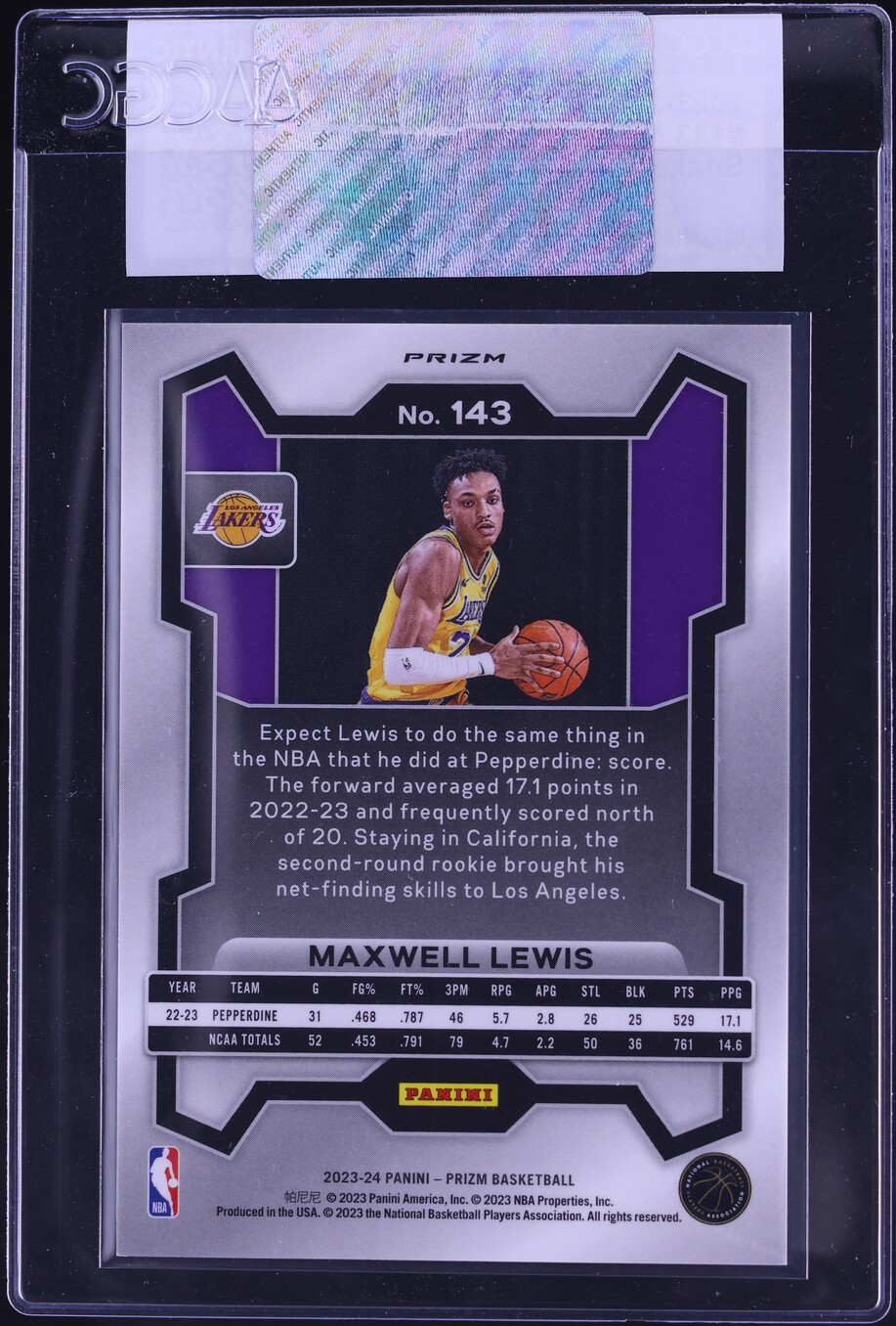 2023 Panini Prizm Snakeskin Maxwell Lewis ROOKIE #143 CGC AUTH