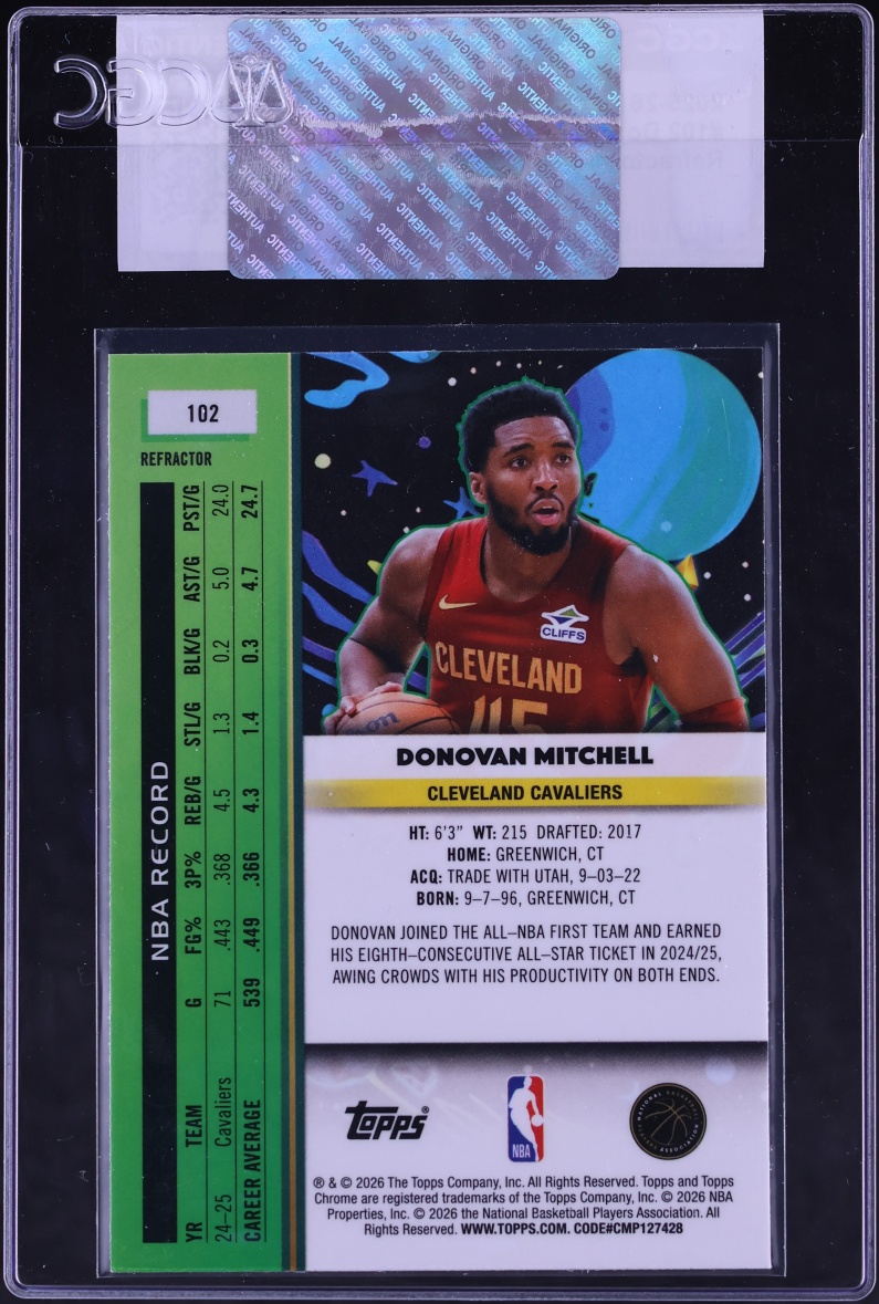 2025 Topps Chrome Cosmic Refractor Donovan Mitchell #102 CGC AUTH