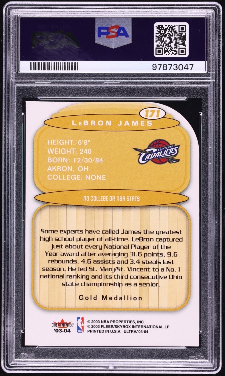 2003 Ultra Gold Medallion LeBron James ROOKIE #171 PSA 8 NM-MT