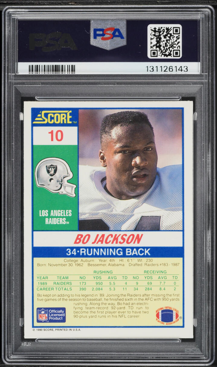1990 Score Football Bo Jackson #10 PSA 8 NM-MT