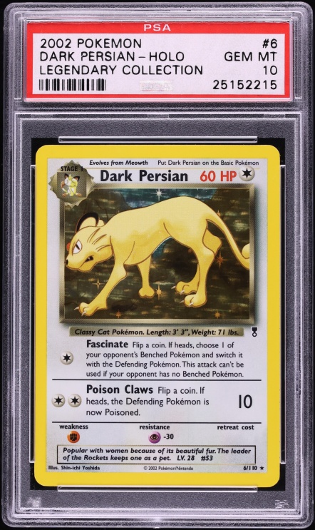 2002 Pokemon Legendary Collection Holo Dark Persian #6 PSA 10 GEM MINT