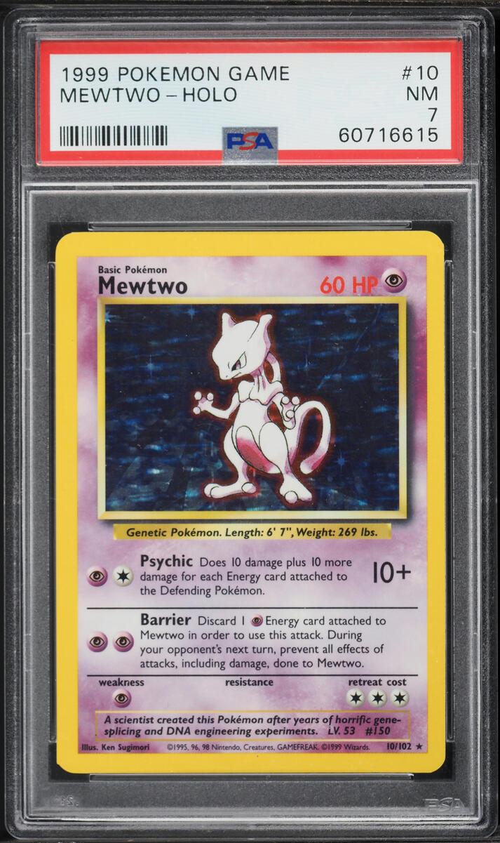 1999 Pokemon Base Set Holo Mewtwo #10 PSA 7 NRMT