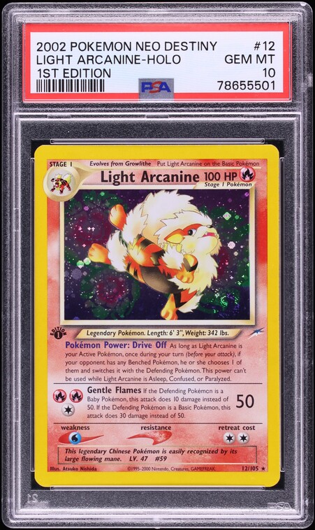 2002 Pokemon Neo Destiny 1st Edition Holo Light Arcanine #12 PSA 10 GEM MINT