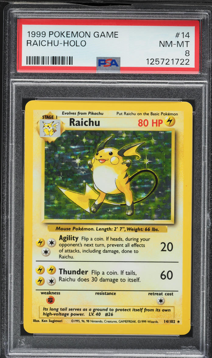 1999 Pokemon Base Set Holo Raichu #14 PSA 8 NM-MT