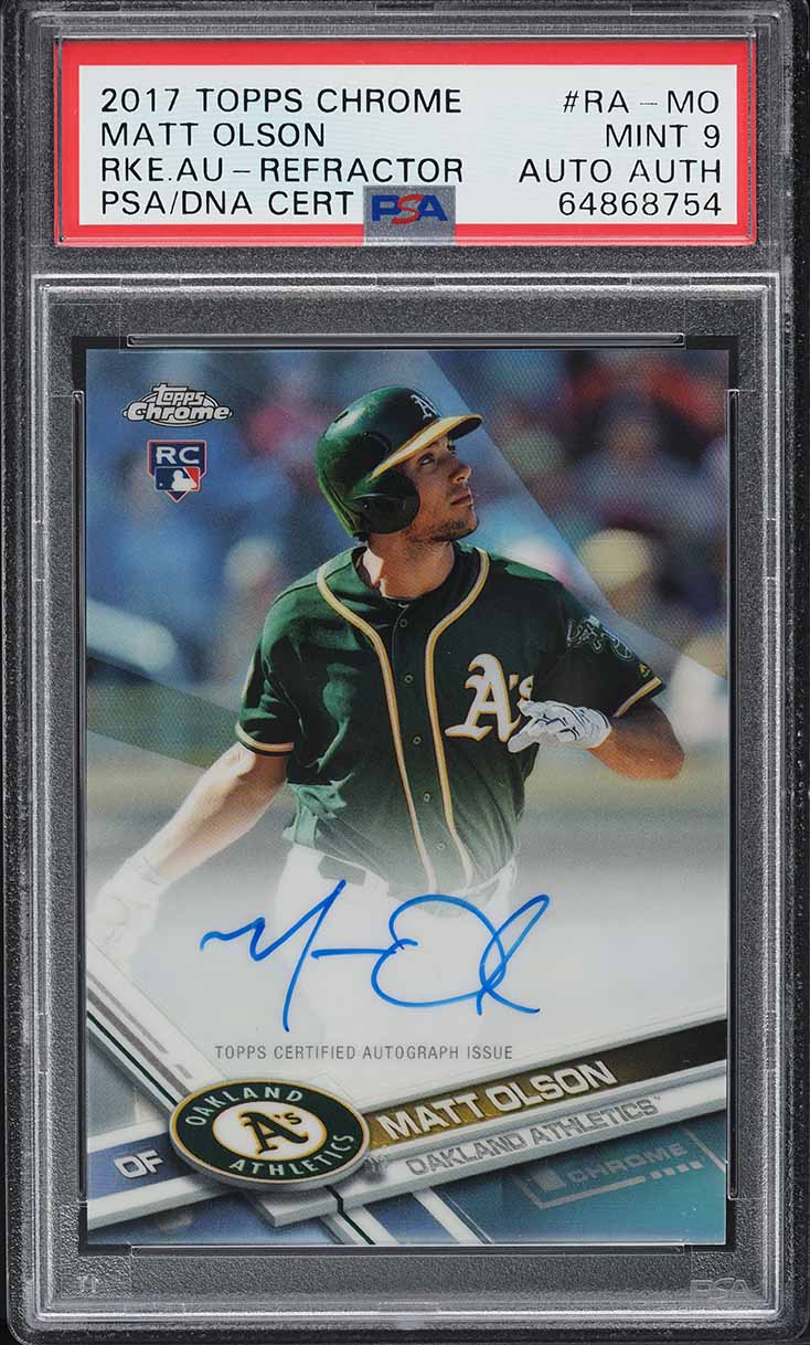 2017 Topps Chrome Refractor Matt Olson ROOKIE AUTO /499 #RA-MO PSA 9 MINT