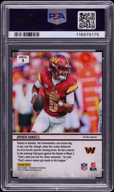 2024 Panini Prizm Deca Downtown Bound Mojo Jayden Daniels ROOKIE /30 #4 PSA 10 GEM MINT