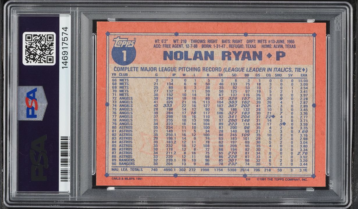 1991 Topps Nolan Ryan #1 PSA 10 GEM MINT