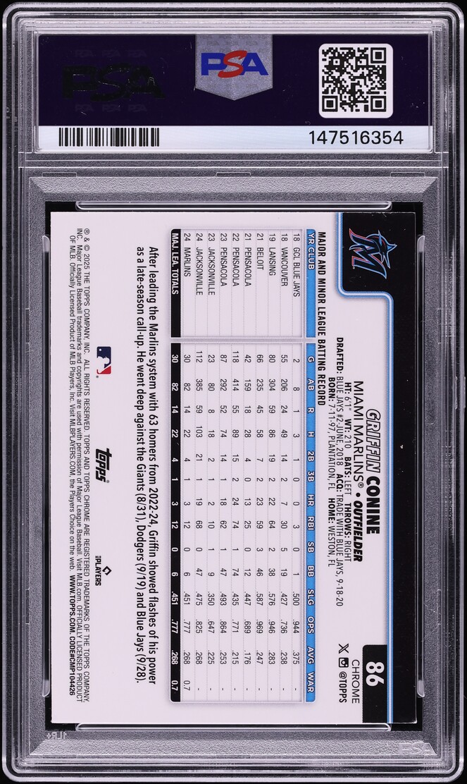 2025 Topps Chrome Logofractor Griffin Conine ROOKIE #86 PSA 8 NM-MT