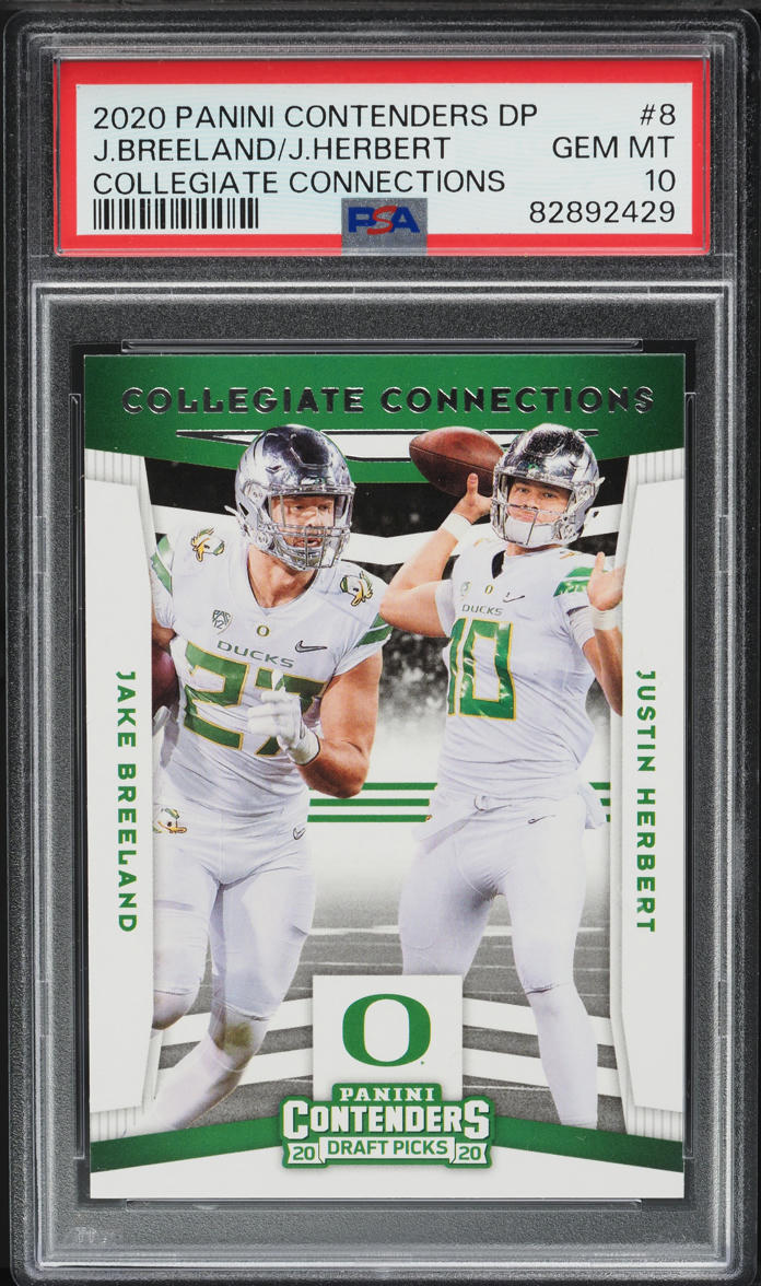 2020 Panini Contenders Collegiate Connections Breeland Justin Herbert ROOKIE #8 PSA 10
