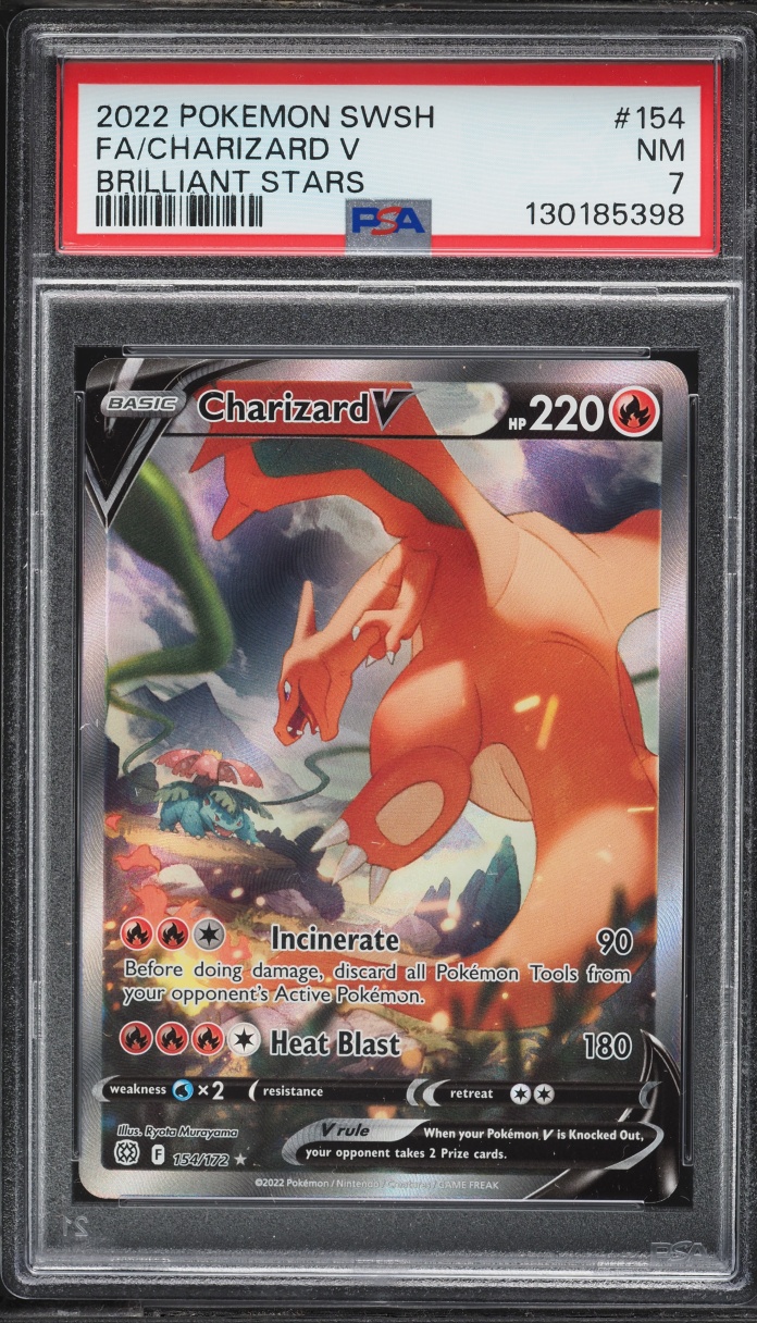 2022 Pokemon Sword & Shield Brilliant Stars Alt Art Charizard V #154 PSA 7 NRMT