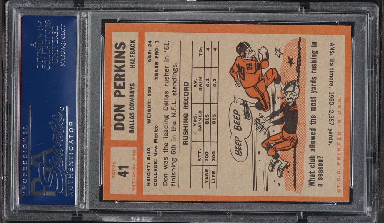 1962 Topps Football Don Perkins #41 PSA 6.5 EXMT+
