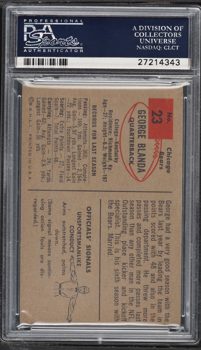 1954 Bowman Football George Blanda ROOKIE #23 PSA 6 EXMT