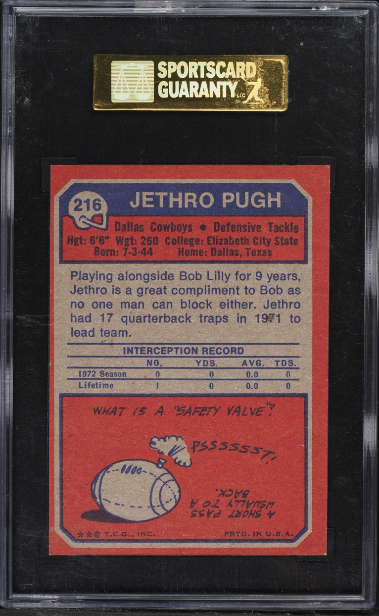 1973 Topps Football Jethro Pugh #216 SGC 8.5 NM-MT+