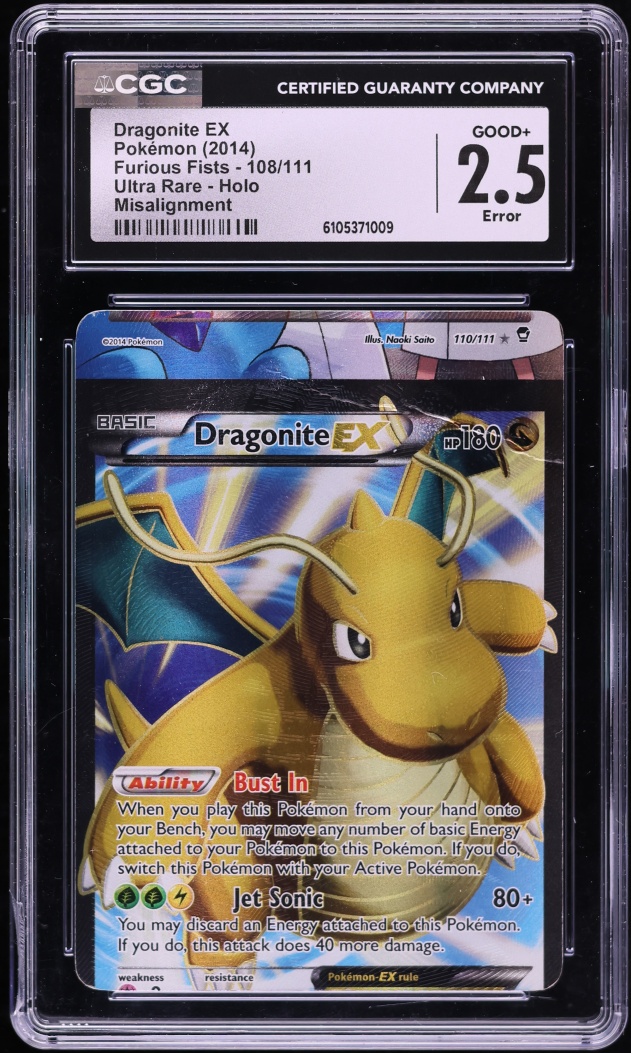 2014 Pokemon XY Furious Fists Full Art Dragonite EX #108 CGC 2.5 GD+