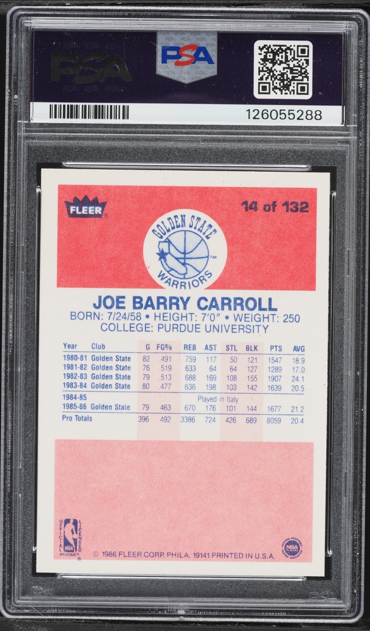 1986 Fleer Basketball Joe Barry Carroll #14 PSA 10 GEM MINT